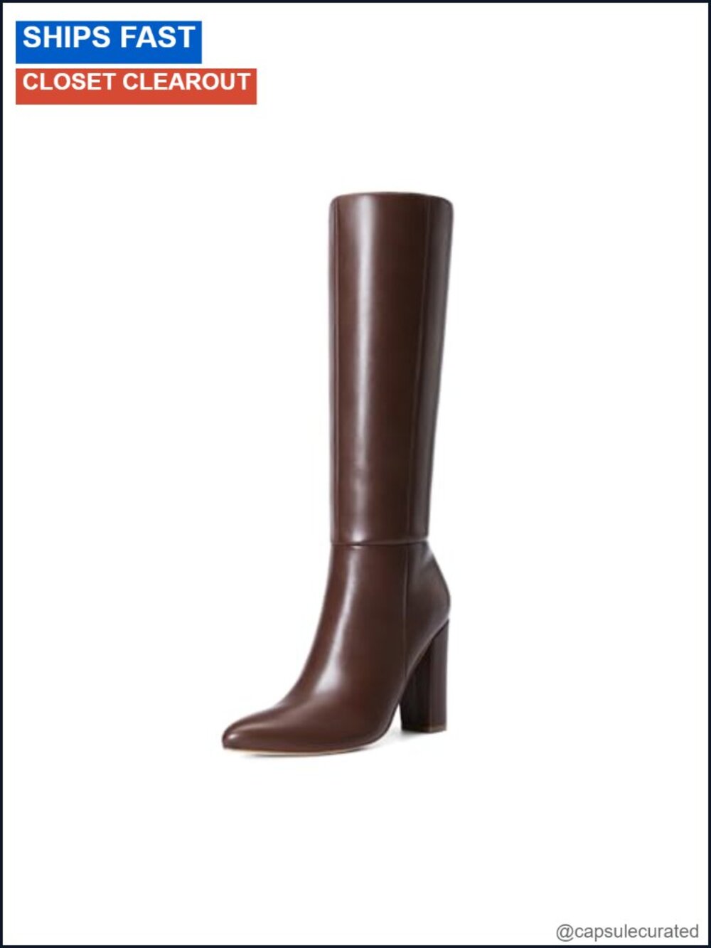 Faux Leather Knee High Boots Pointed Toe Zip Chunky Heel Women's Tall Boots